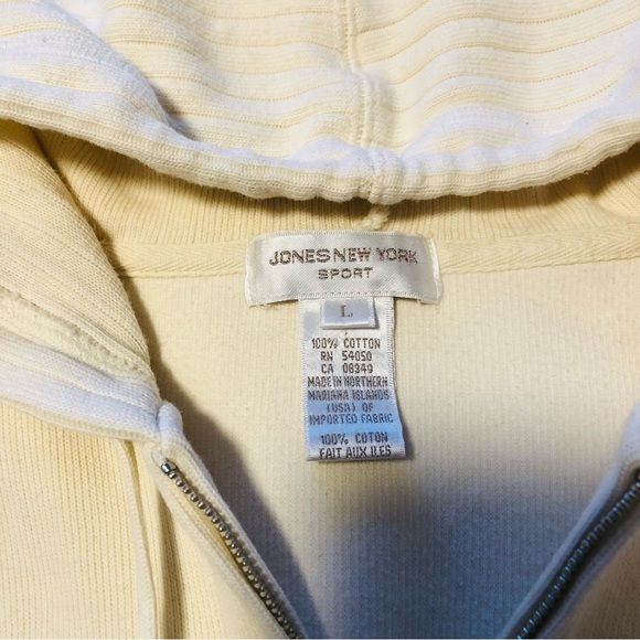 Jones New York Sport Large Creamy Cotton Knit Hoodie Full Front Zipper Hood - Picture 9 of 9